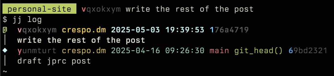 example jj log output